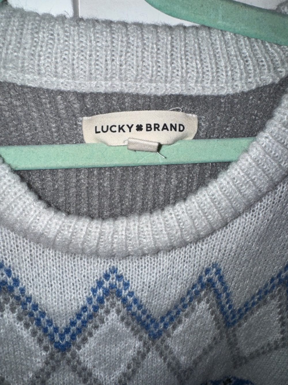 Lucky Brand Gray Crewneck Sweater with Blue Paisley Motif - Picture 3 of 4